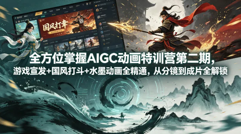 全方位掌握AIGC动画特训营第二期，游戏宣发+国风打斗+水墨动画全精通，从分镜到成片全解锁-33资源网