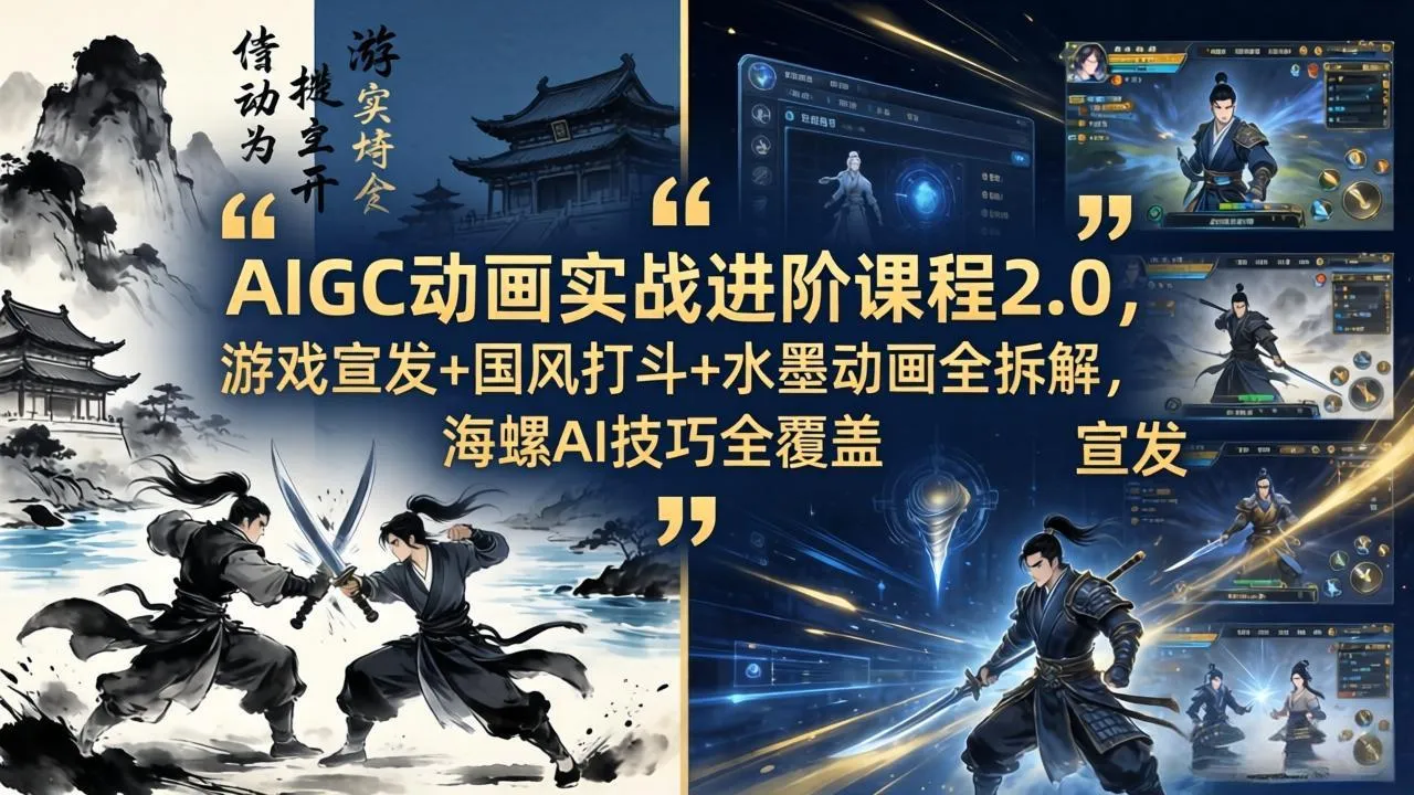 AIGC动画实战进阶课程2.0，游戏宣发+国风打斗+水墨动画全拆解，海螺AI技巧全覆盖-33资源网