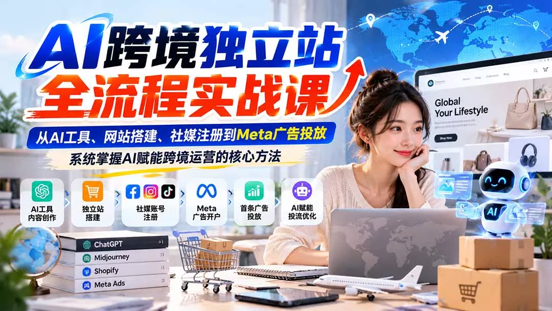AI跨境独立站全流程实战课:从AI工具、网站搭建、社媒注册到Meta广告投放,系统掌握AI赋能跨境运营的核心方法-33资源网