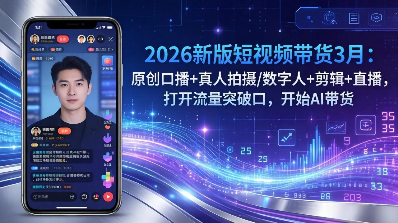 2026新版短视频带货3月：原创口播+真人拍摄/数字人+剪辑+直播，打开流量突破口，开始AI带货-33资源网