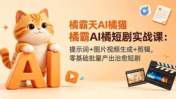 （18542期）橘霸天AI橘猫短剧实战课：提示词+图片视频生成+剪辑，零基础批量产出治愈短剧