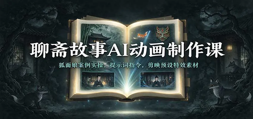 聊斋故事AI动画制作课：狐面娘案例实操，提示词指令，剪映预设特效素材-33资源网