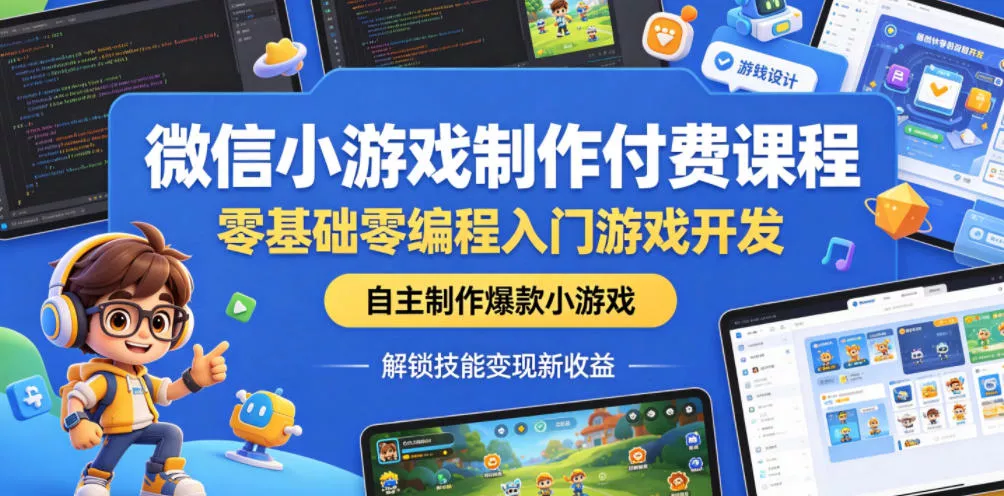微信小游戏制作付费课程，零基础零编程入门游戏开发，自主制作爆款小游戏，解锁技能变现新收益-33资源网
