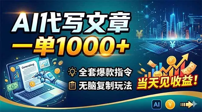 （18575期）AI代写文章，一单1000+，全套爆款指令+无脑复制玩法，当天见收益！-33资源网