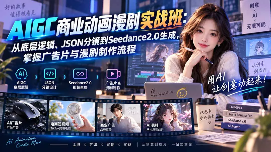 AIGC商业动画漫剧实战班-更新:从底层逻辑、JSON分镜到Seedance2.0生成,掌握广告片与漫剧制作流程-33资源网