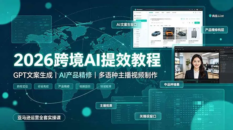 (19286期)2026跨境AI提效教程·GPT文案生成|AI产品精修|多语种主播视频制作,亚马逊运营全套实操课-33资源网
