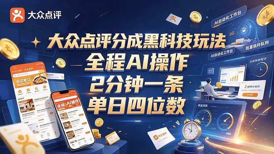 （21013期）大众点评分成全网独家玩法，AI 全自动出内容，2 分钟一条，小白可冲单日四位数-33资源网