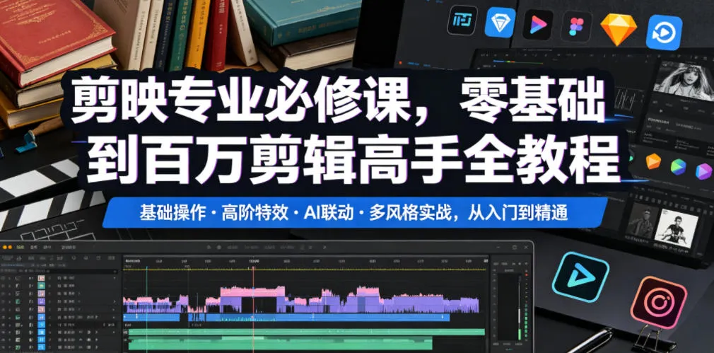 剪映专业必修课,零基础到百万剪辑高手全教程,基础操作・高阶特效・AI联动・多风格实战,从入门到精通-33资源网