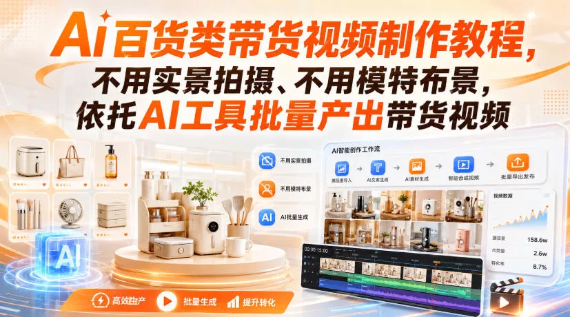 Ai百货类带货视频制作教程,不用实景拍摄、不用模特布景,依托AI工具批量产出带货视频-33资源网