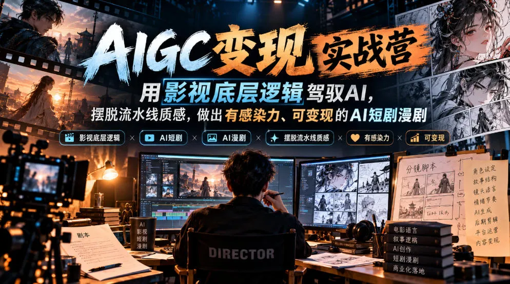 AIGC变现实战营，用影视底层逻辑驾驭AI，摆脱流水线质感，做出有感染力、可变现的AI短剧漫剧-33资源网