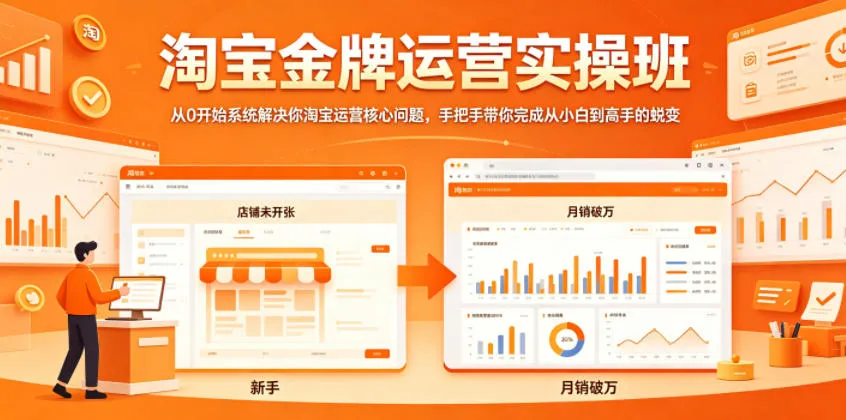淘宝金牌运营实操班，从0开始系统解决你淘宝运营核心问题，手把手带你完成从小白到高手的蜕变-33资源网