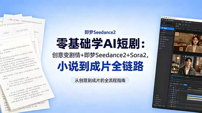 零基础学AI短剧：创意变剧情+即梦Seedance2+Sora2，小说到成片全链路-33资源网