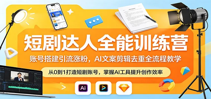 短剧达人全能训练营：账号搭建引流涨粉，AI 文案剪辑去重全流程教学-33资源网