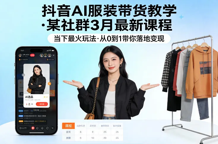 抖音AI服装带货教学，某社群3月最新课程，当下最火玩法，从0到1带你落地变现-33资源网