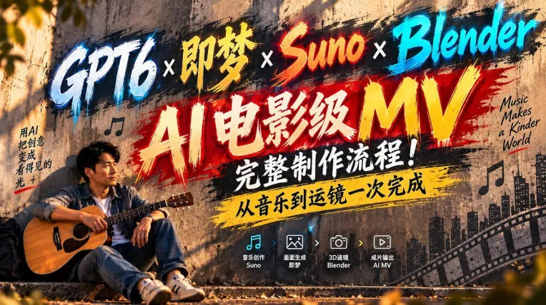 GPT6×即梦×Suno×Blender|AI电影级MV完整制作流程!从音乐到运镜一次完成!-33资源网