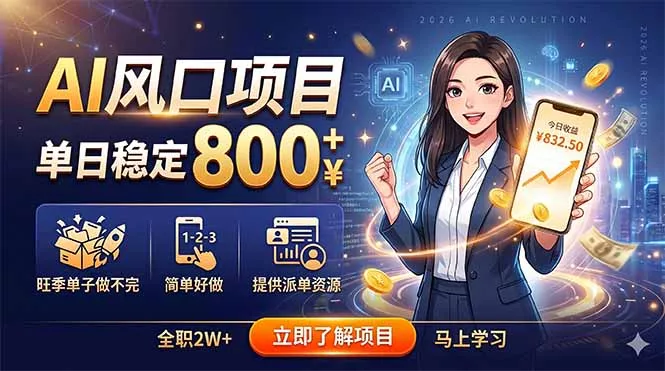 AI风口项目，单日稳定800+，旺季单子做不完，简单好做，提供派单资源-33资源网