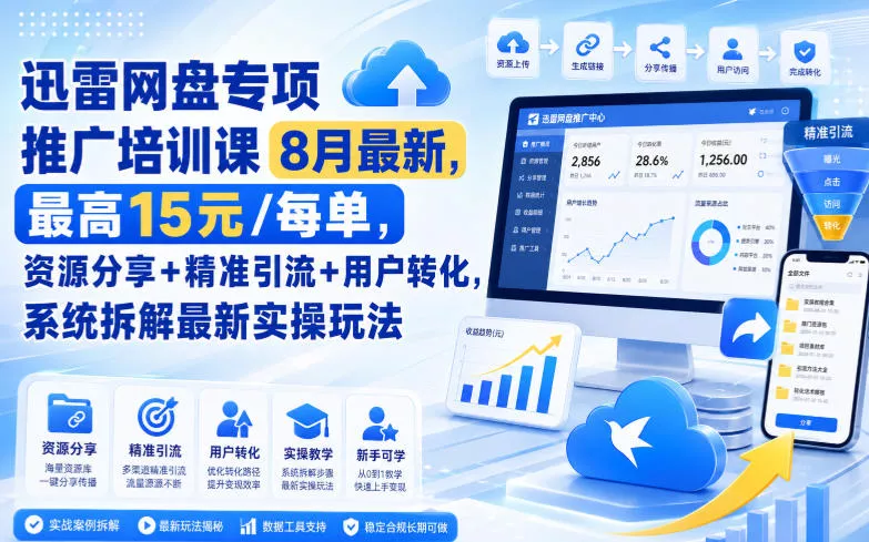 迅雷网盘专项推广培训课9月最新，最高15米/每单，资源分享+精准引流+用户转化，系统拆解最新实操玩法(更新1021)-33资源网