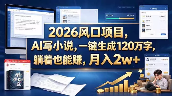 2026 风口项目,AI 写小说,一键生成 120 万字,躺着也能赚,月入 2w + 2026 风口项目,AI 写小说,一键生成 120 万字,躺着也能赚,月入 2w +