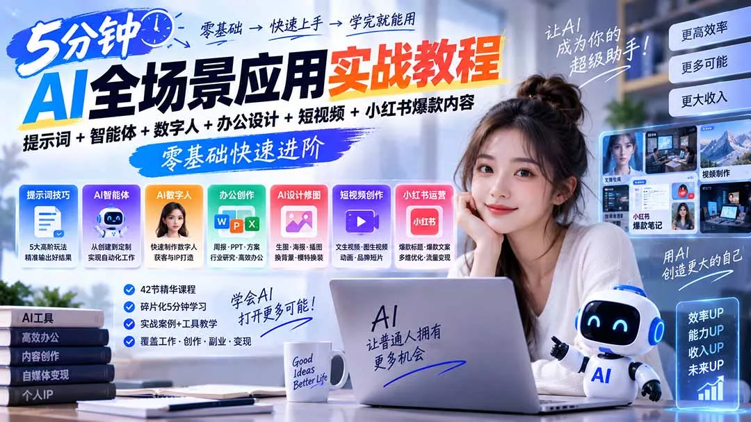 AI全场景应用实战教程｜提示词+智能体+数字人+办公设计+短视频+小红书爆款内容，零基础快速进阶-33资源网