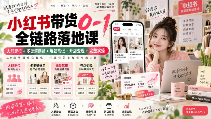小红书带货0-1全链路落地课|人群定位+多渠道选品+爆款笔记+开店变现完整实操-33资源网