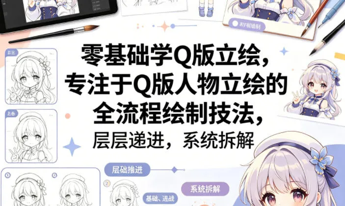 零基础学Q版立绘，专注于Q版人物立绘的全流程绘制技法，层层递进，系统拆解-33资源网