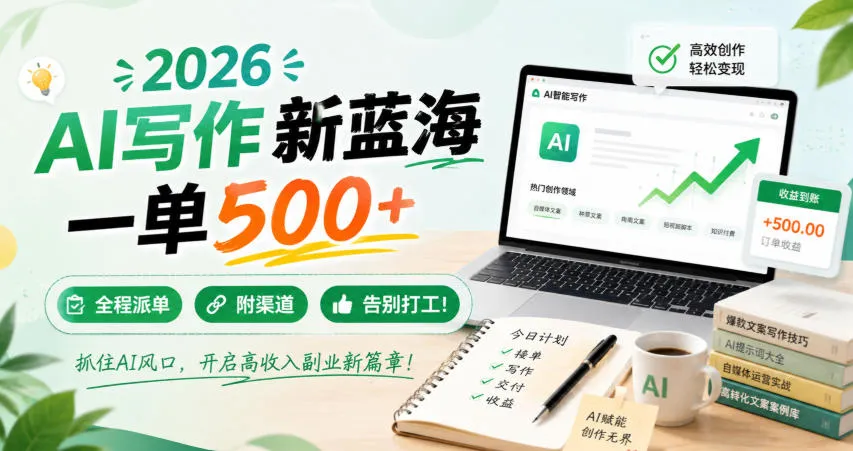 2026 AI写作新蓝海,一单500+,全程派单,附渠道,告别打工!【揭秘】-33资源网