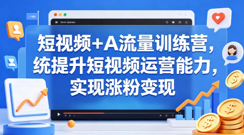 短视频+AI流量训练营，统提升短视频运营能力，实现涨粉变现-33资源网