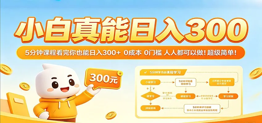 小白真能日入300！5分钟课程看完你也能日入300+ 0成本0门槛人人都可以做！-33资源网