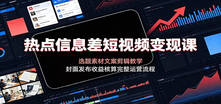 热点信息差短视频变现课：选题素材文案剪辑教学，封面发布收益核算完整运营流程-33资源网