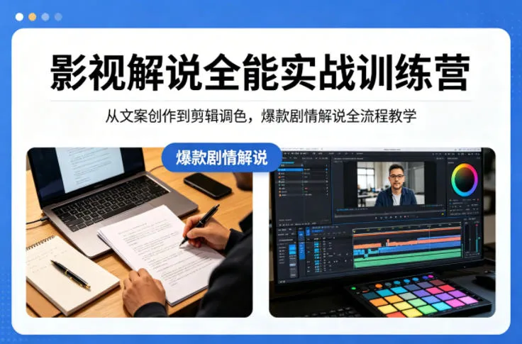影视解说全能实战训练营：从文案创作到剪辑调色，爆款剧情解说全流程教学-33资源网