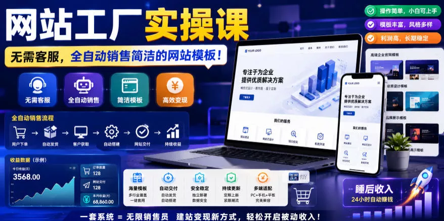 网站工厂实操课,无需客服,网站模板自动赚钱!【原创双语字幕】-33资源网