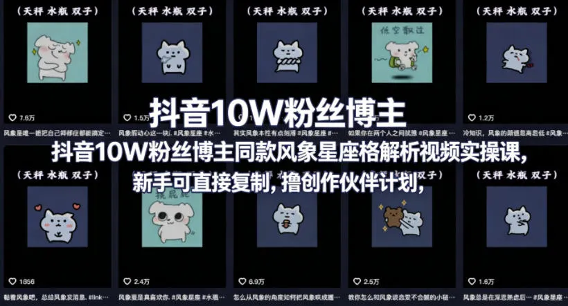抖音10W粉丝博主同款星座性格解析视频实操课，新手可直接复制，撸创作伙伴计划，分成计划等-33资源网