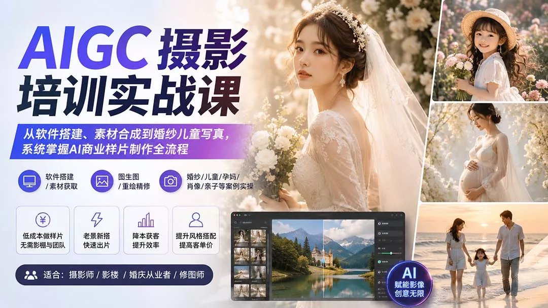 AIGC摄影培训实战课：从软件搭建、素材合成到婚纱儿童写真，系统掌握AI商业样片制作全流程-33资源网