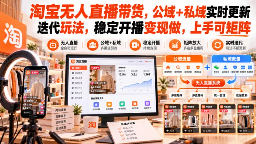 淘宝无人直播带货,公域+私域实时更新迭代玩法,稳定开播变现做,上手可矩阵【揭秘】-33资源网