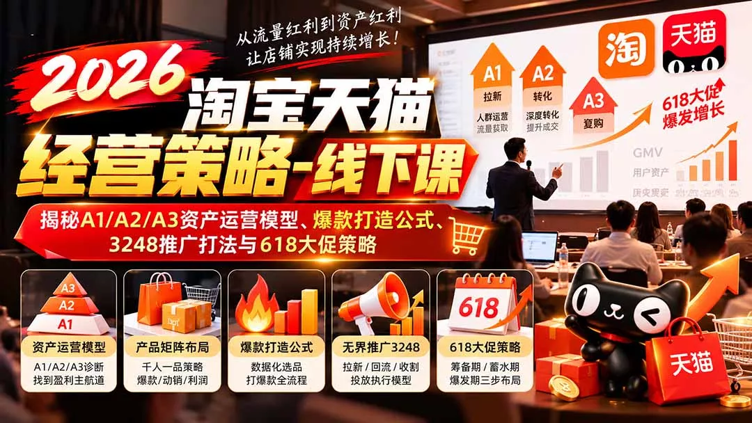 2026淘宝天猫经营策略-线下课:揭秘A1/A2/A3资产运营模型、爆款打造公式、3248推广打法与618大促策略-33资源网