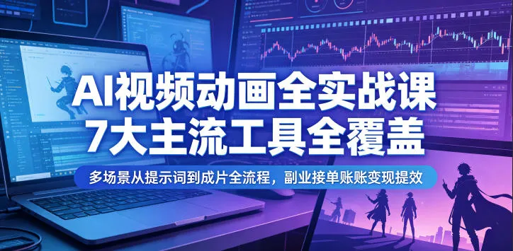 AI视频动画全实战课,7大主流工具全覆盖,多场景从提示词到成片全流程,副业接单账号变现提效-33资源网