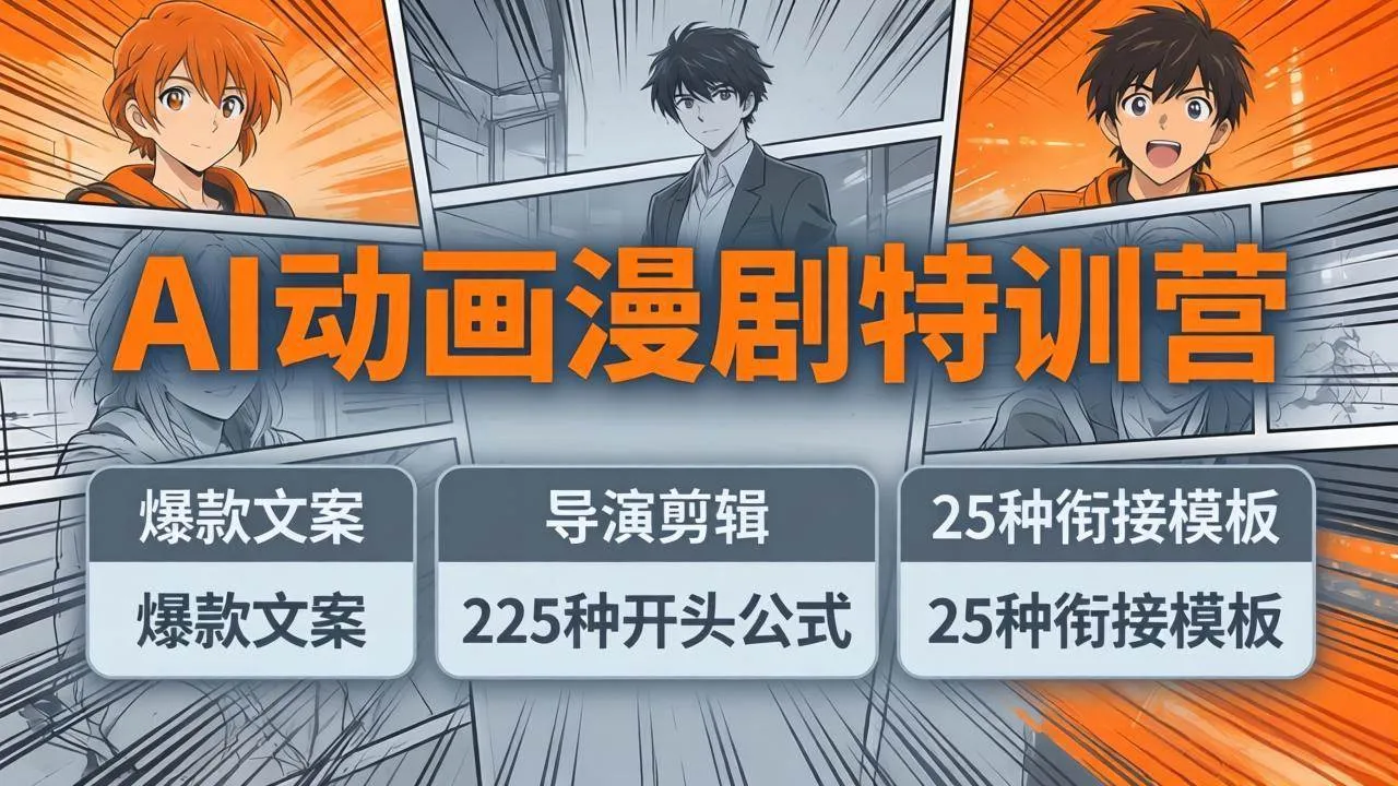 （17917期）AI动画漫剧特训营：爆款文案+导演剪辑：225种开头公式+25种衔接模板，两小时剪电影级大片-33资源网
