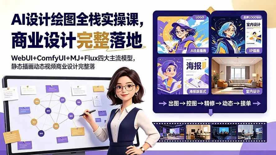 （19244期）AI设计绘图全栈实操课，WebUI+ComfyUI+MJ+Flux四大主流模型，静态插画动态视频商业设计完整落地教程-33资源网