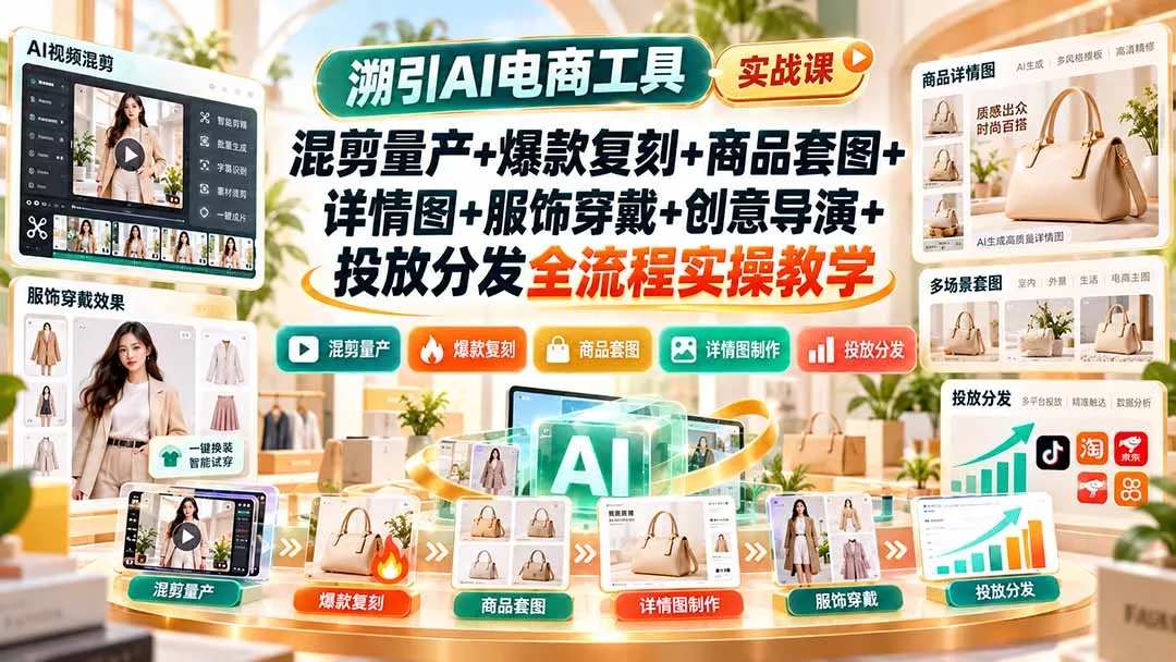 溯引AI电商工具实战课：混剪量产+爆款复刻+商品套图+详情图+服饰穿戴+创意导演+投放分发全流程实操教学-33资源网