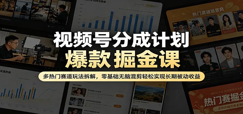 视频号分成计划爆款掘金课：多热门赛道玩法拆解，零基础无脑混剪轻松实现长期被动收益-33资源网