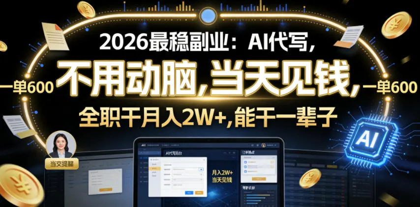 2026最稳副业：AI代写，不用动脑，当天见钱，一单600，全职干月入2W+，能干一辈子【揭秘】-33资源网