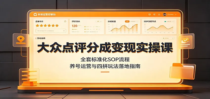 大众点评分成变现实操课:全套标准化SOP流程,养号运营与四拼玩法落地指南-33资源网