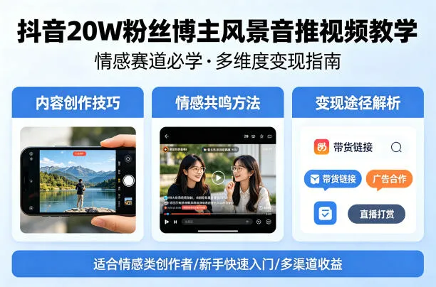抖音20W粉丝博主风景音推视频教学，情感赛道必学，各种变现途径-33资源网