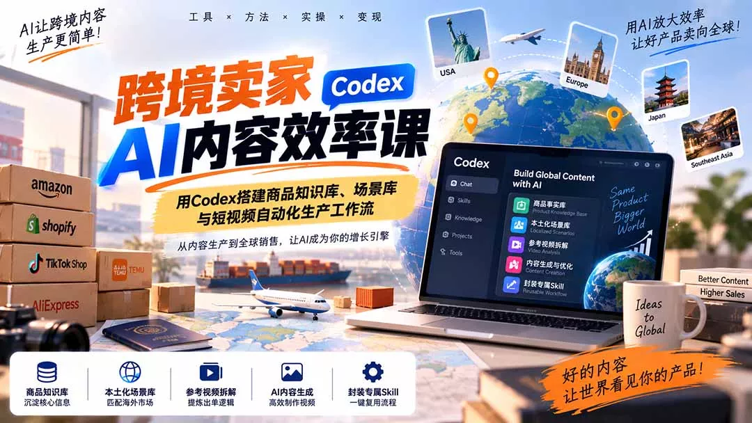 跨境卖家AI内容效率课：用Codex搭建商品知识库、场景库与短视频自动化生产工作流-33资源网