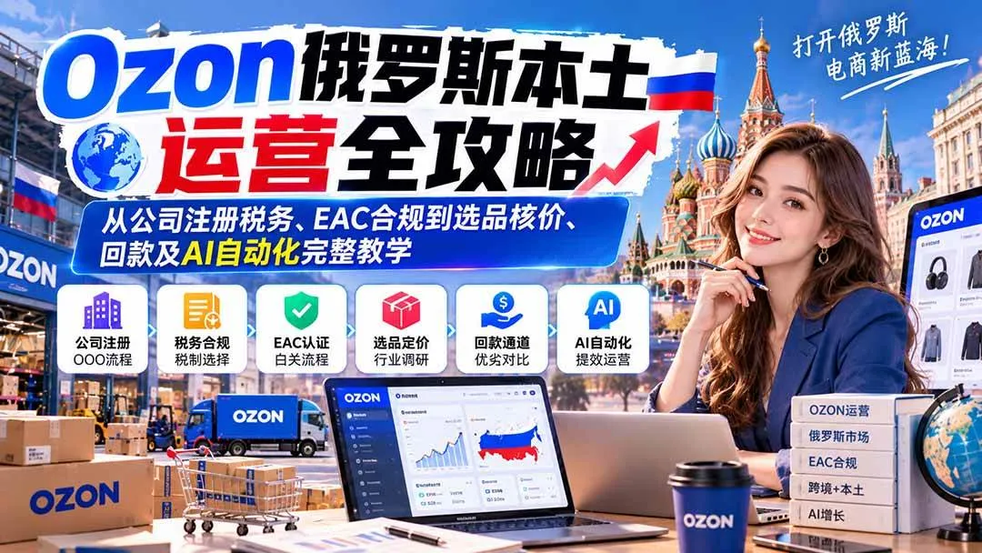 （20851期）Ozon俄罗斯本土运营全攻略：从公司注册税务、EAC合规到选品核价、回款及AI自动化完整教学-33资源网