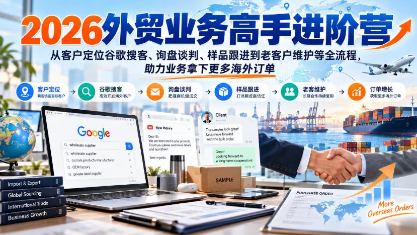 2026外贸业务高手进阶营，从客户定位谷歌搜客、询盘谈判、样品跟进到老客户维护等全流程，助力业务拿下更多海外订单-33资源网