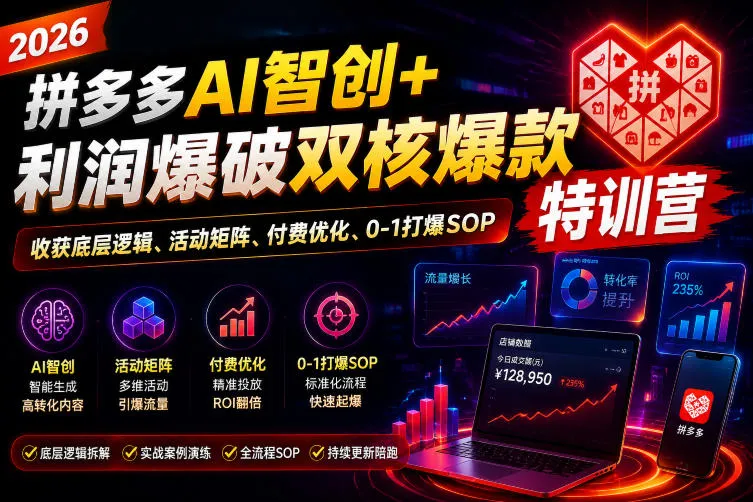 2026拼多多AI智创+利润爆破双核爆款特训营，收获底层逻辑、活动矩阵、付费优化、0-1打爆SOP（更新0810）-33资源网