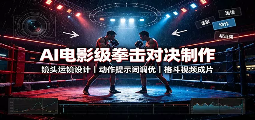 AI电影级拳击对决制作:镜头运镜设计,动作提示词调优,格斗视频成片-33资源网