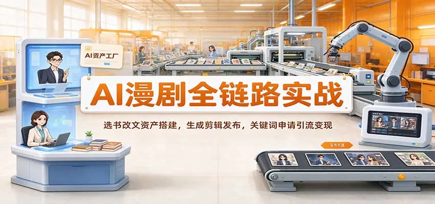 AI漫剧全链路实战：选书改文资产搭建，生成剪辑发布，关键词申请引流变现-33资源网