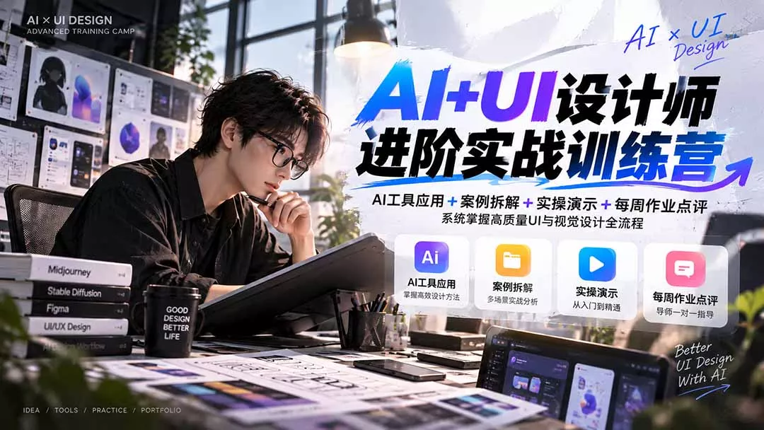 【无水印】AI+UI设计师进阶训练营-第4期:AI工具应用+案例拆解+实操演示+作业点评,掌握高质量UI与视觉设计全流程-33资源网